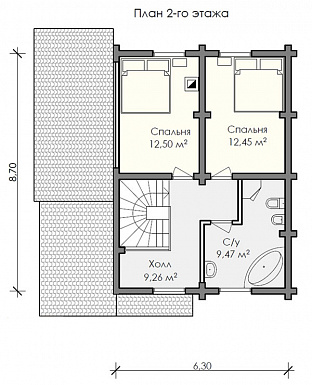 Проект дома с широким и удобным холлом на втором этаже / План мансардного этажа