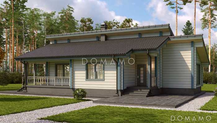 Проект дома из клееного бруса с верандой