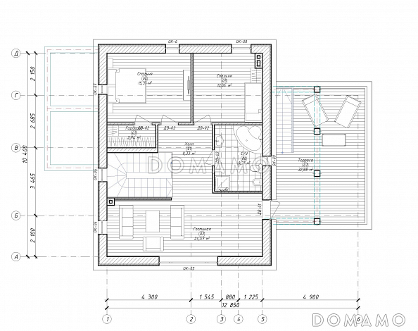 Проект загородного дома с плоской кровлей в стиле хай-тек S-228 / План 2 этажа