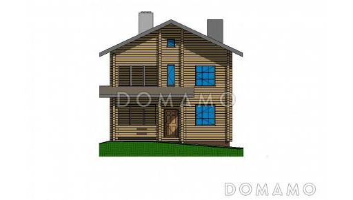 Проект двухэтажного коттеджа из бруса с цоколем / Фасад 2