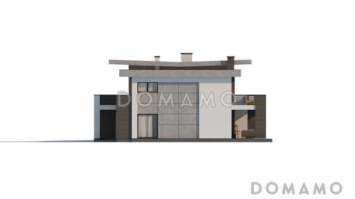 Проект современного просторного двухэтажного дома из газобетона с гаражом и просторными террасами на обоих уровнях / Фасад 4