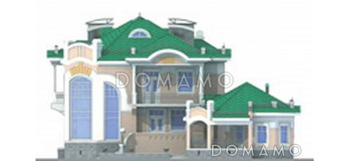 Проект коттеджа с двусветной гостиной, отдельным бассейном и гаражом / Фасад 4