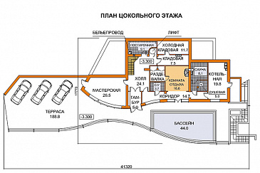 Проект дома современного дома с лифтом / План цокольного этажа