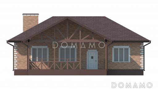 Проект одноэтажного дома из газобетона с верандой, кухней-столовой, тремя спальнями / Фасад 2