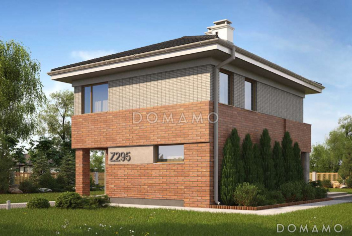 Проект компактного двухэтажного дома из газобетона с тремя спальнями с кирпичной облицовкой фасадов