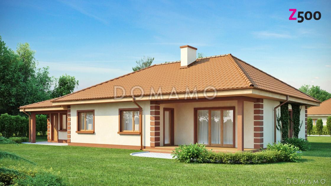 Проект просторного одноэтажного дома из кирпича с гаражом тремя спальнями / 1