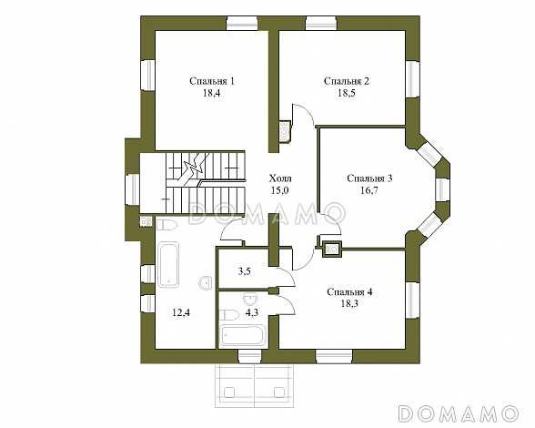 Проект коттеджа из газобетона с гаражом на 2 машины / План 2 этажа