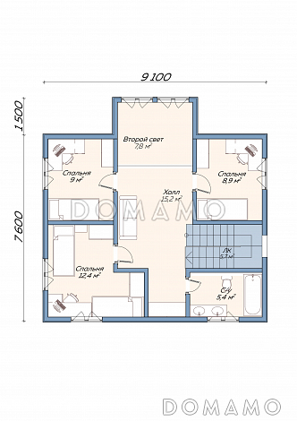 Каркасный дом "Брюгге" / План 2 этажа