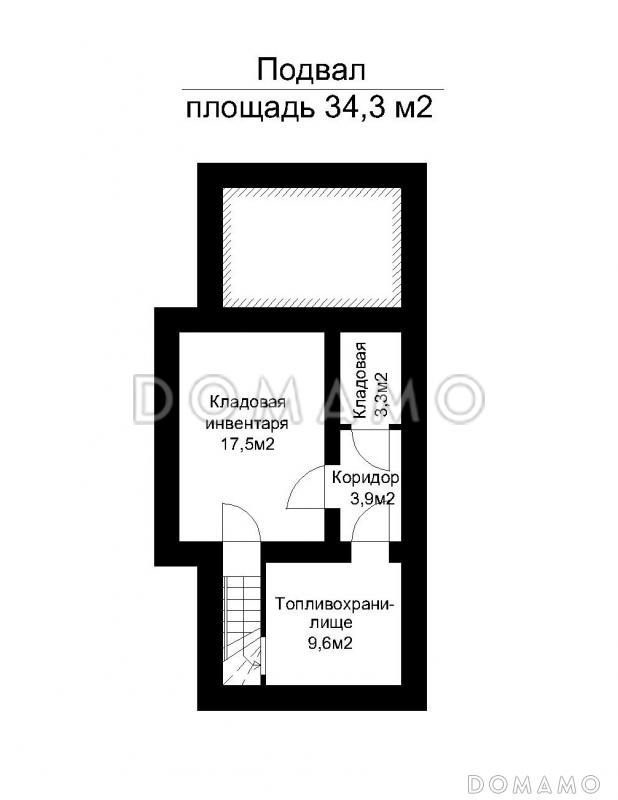 Проект одноэтажного дома вспомогательного назначения с подвалом и комнатой персонала  / План цокольного этажа