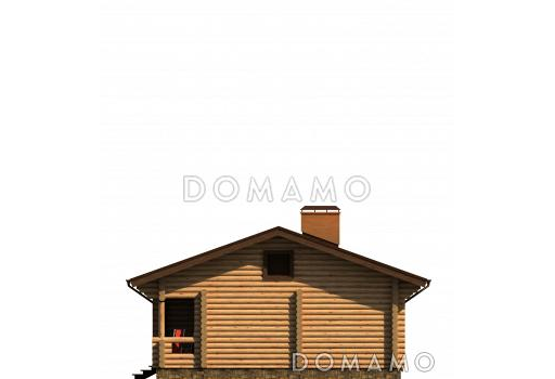 Проект одноэтажного лаконичного дома из оцилиндрованного бревна с просторной гостиной / Фасад 2