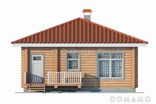 Проект одноэтажного дома из бруса с двумя жилыми комнатами  / Фасад 1