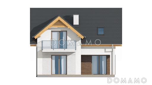 Проект небольшого одноэтажного дома из газобетона с тремя спальнями на мансардном этаже и балконом / Фасад 3