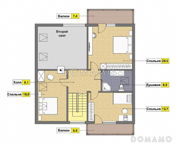 Проект каркасного дома с угловой террасой / План мансардного этажа