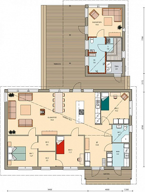 Проект современного каркасного дома с односкатной крышей / План 1 этажа