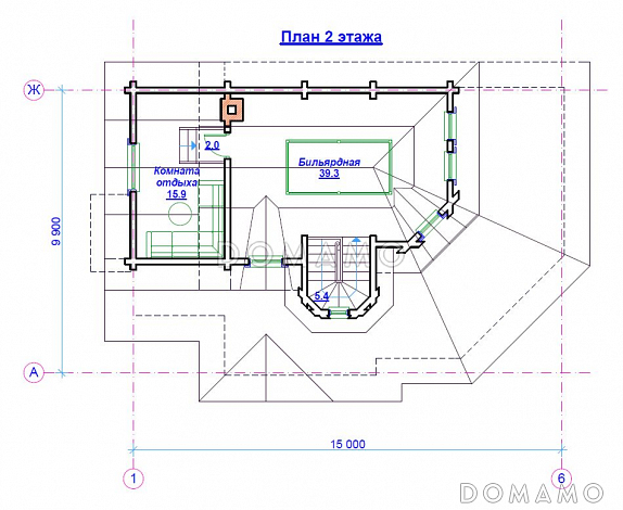 Проект бани из бруса с бильярдной / План мансардного этажа