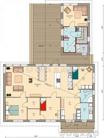 Проект современного каркасного дома с односкатной крышей / План 1 этажа