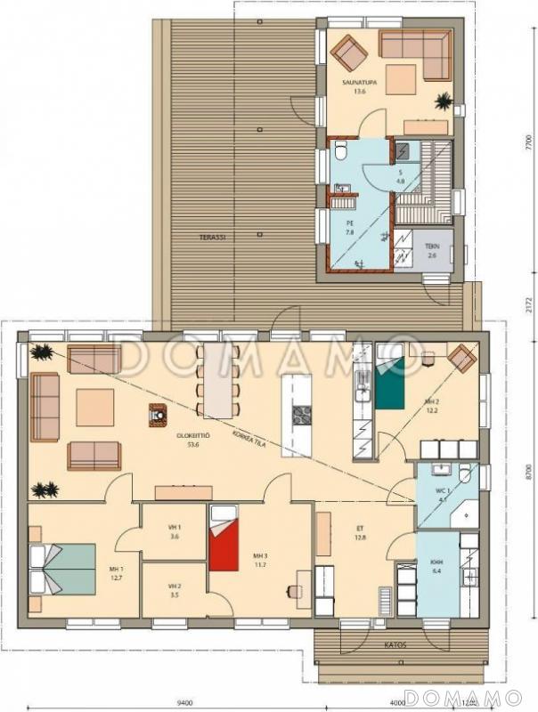 Проект современного каркасного дома с односкатной крышей / План 1 этажа