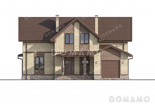 Проект одноэтажного дома с мансардой, гаражом и террасой / Фасад 4