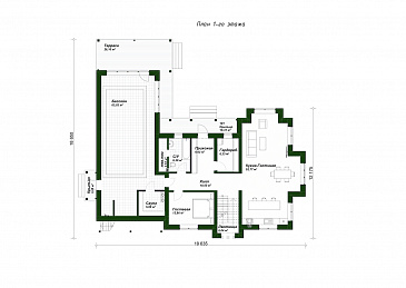 Проект дома со спа-зоной, 5 спальнями и просторным холлом на втором этаже / План 1 этажа