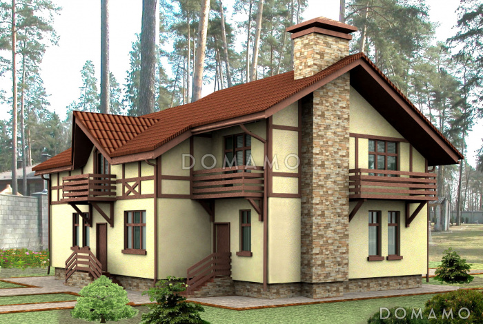 Проект коттеджа из СИП панелей с четырьмя балконами