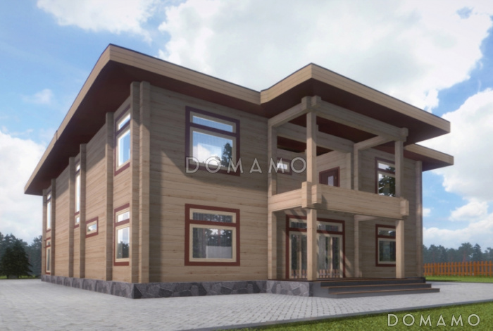 Проект дома из клееного бруса с большими окнами
