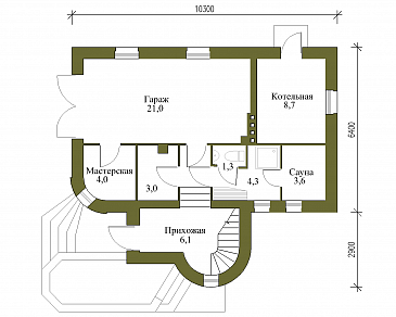 Проект коттеджа с зимним садом и гаражом / План 1 этажа