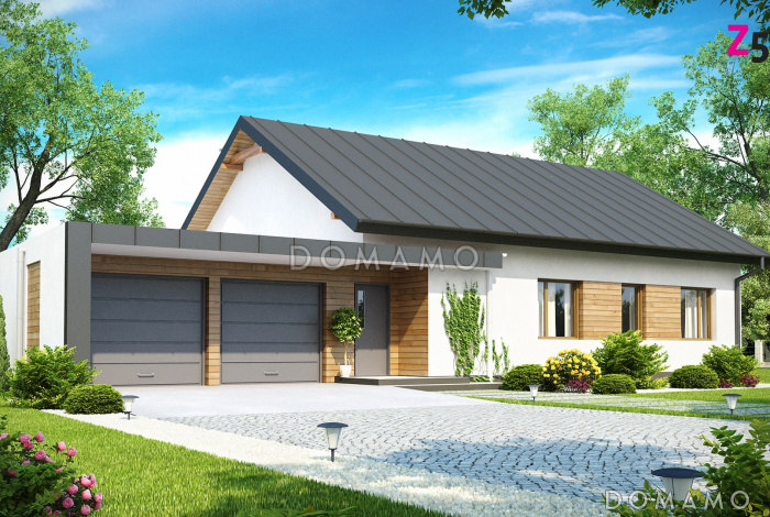 Проект одноэтажного дома из кирпича с гаражом на два автомобиля и отделённой спальной зоной