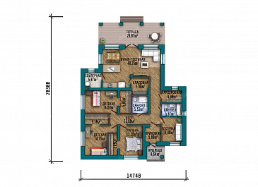 Проект дома с 4 спальнями и дневной зоной со вторым светом / План 1 этажа