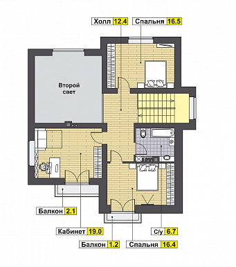 Проект шале с вторым светом и террасой по периметру / План мансардного этажа