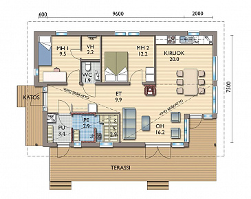 Проект одноэтажного дома с небольшими спальнями / План 1 этажа