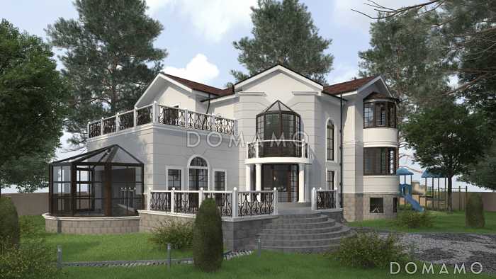 Проект загородного дома с цокольным этажом, бассейном, кабинетом, эксплуатируемой кровлей