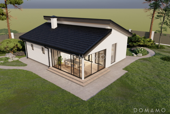 Проект одноэтажной бани в стиле хай-тек со скатной кровлей