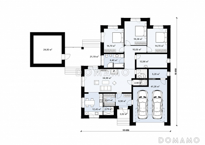 Проект одноэтажного дома с гаражом и отдельно стоящей баней S-257 / План 1 этажа