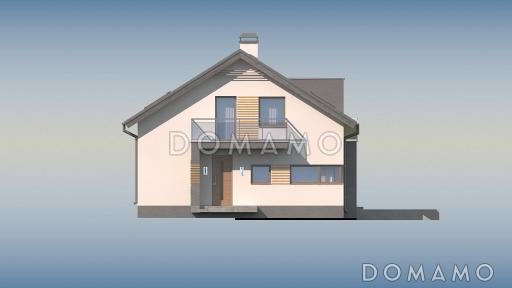 Проект одноэтажного мансардного дома из кирпича с эркером, тремя  балконами и вертикальным мансардным окном / Фасад 4