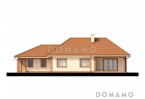 Проект просторного одноэтажного дома из кирпича с гаражом тремя спальнями / Фасад 2