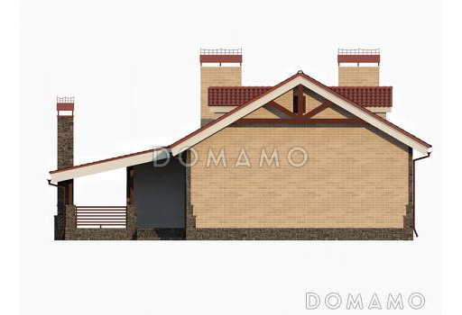 Проект одноэтажного дома с барбекю на большой террасе / Фасад 3