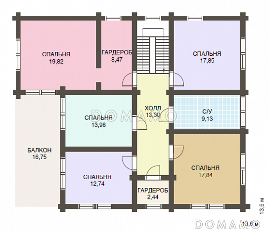 Проект двухэтажного дома из клееного бруса с пятью спальнями / План 2 этажа