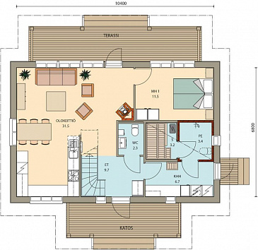 Проект компактного каркасного дома c одной спальней на первом этаже / План 1 этажа