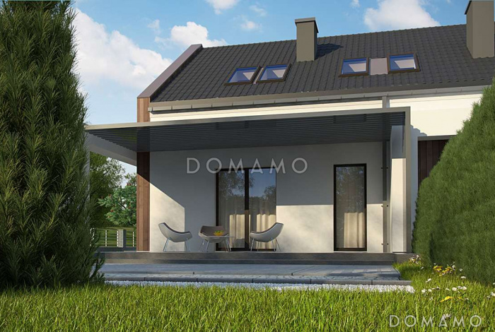 Проект комфортного одноэтажного мансардного дома из кирпича для двух семей