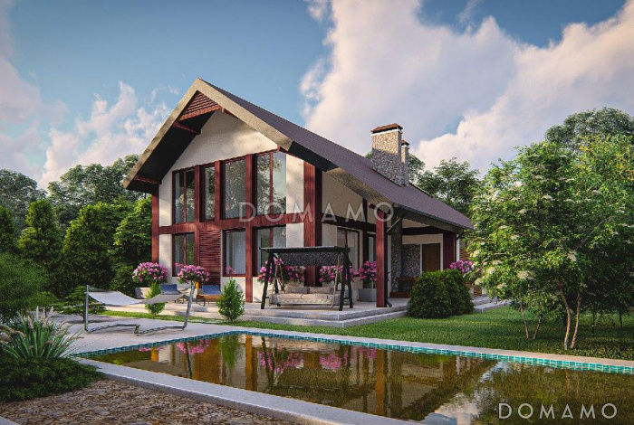 Проект дома с мансардой, террасой, кабинетом, кладовой, вторым светом, мастер-спальней