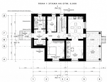 Проект компактного двухэтажного дома с 4 спальнями и крытой террасой / План 1 этажа