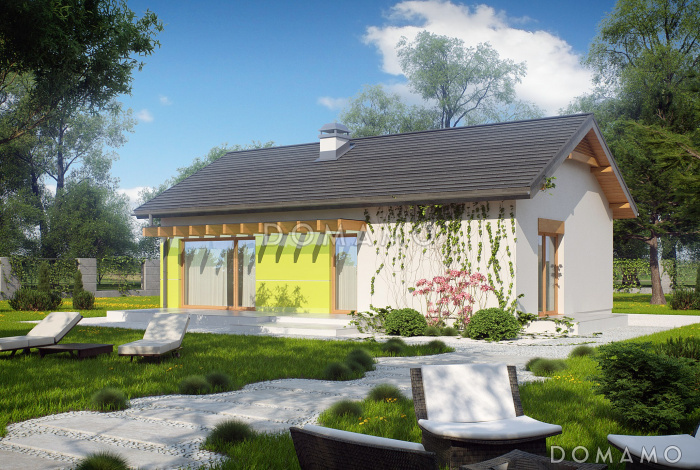 Проект компактного одноэтажного дома из газобетона с современными элементами экстерьера