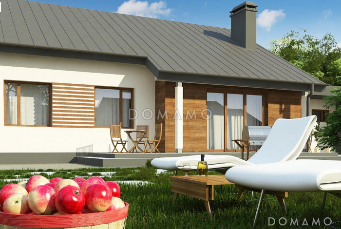 Проект одноэтажного дома из газобетона с гаражом и отделённой спальной зоной