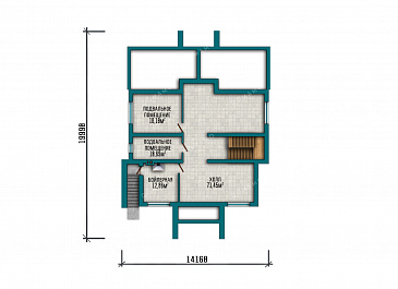 Проект большого двухэтажного дома с подвалом в стиле Райт с комбинированной отделкой и широкой кровлей / План цокольного этажа