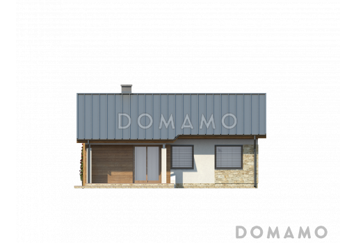 Проект небольшого одноэтажного дома из газобетона с двумя спальнями и террасой / Фасад 2