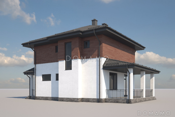 Проект двухэтажного дома с террасой, отдельным входом в котельную, хозяйской спальней с ванной