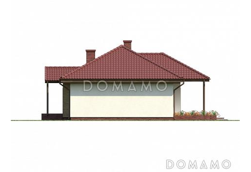 Проект комфортного одноэтажного дома из газобетона с тремя спальнями, просторной гостиной и с возможностью обустройства мансардного этажа / Фасад 1