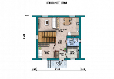 Проект коттеджа в стиле шале с 4 спальнями и нестандартными фасадами / План 1 этажа