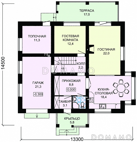 Проект дома из SIP панелей для постоянного проживания с гаражом для одной машины / План 1 этажа
