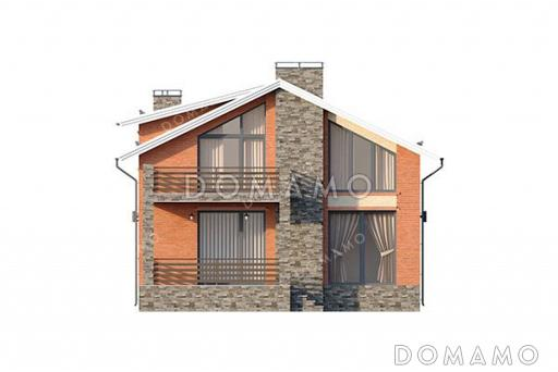 Проект дома с панорамными окнами, вторым светом и четырьмя спальнями / Фасад 2